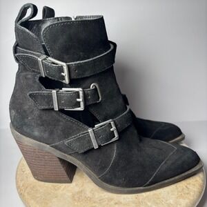Crown‎ Vintage Womens 9 Strala Bootie Black Buckle Western Chunky Heel